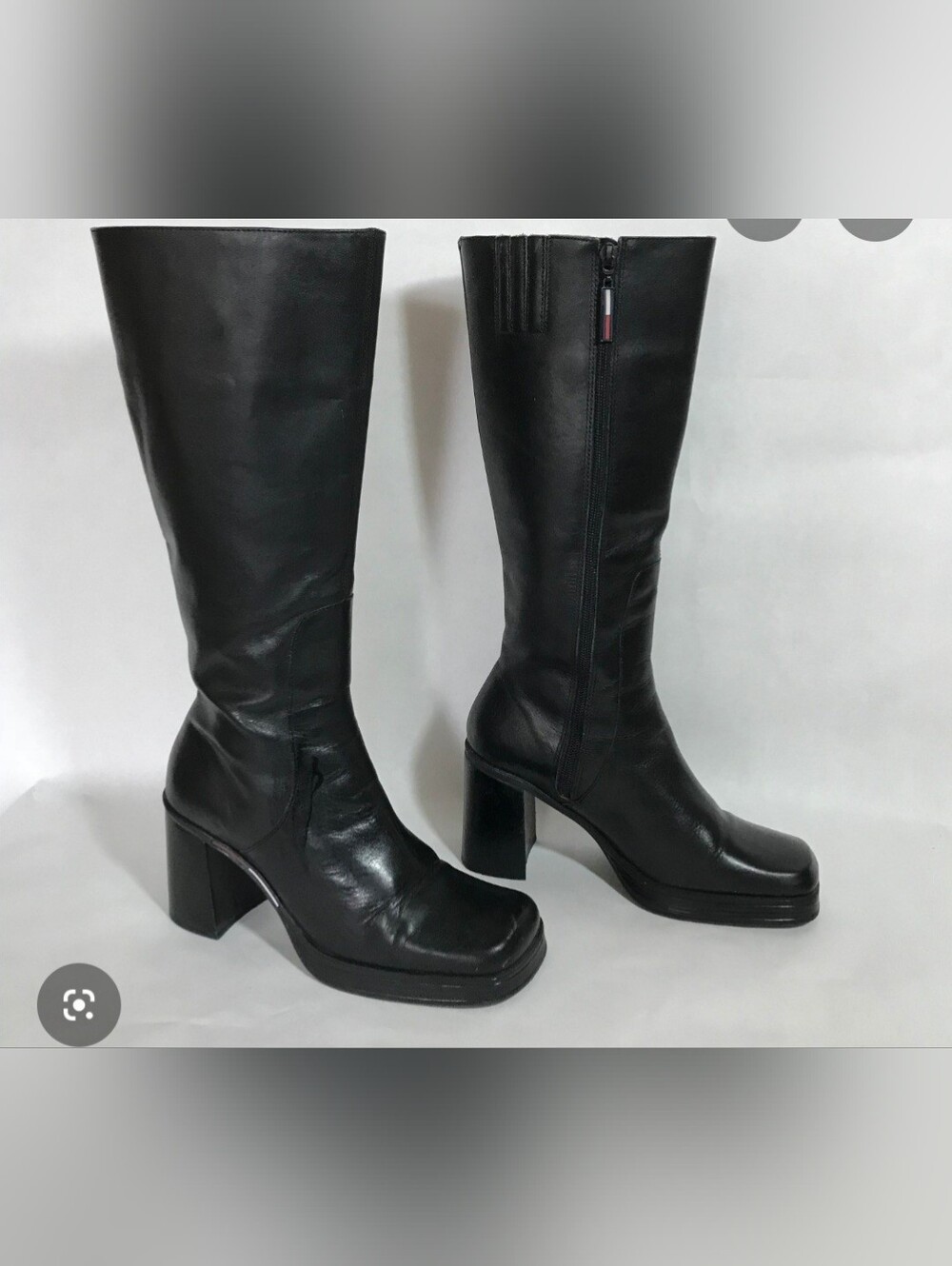 Vintage Tommy Hilfiger Black Knee-High Leather Heeled Boots